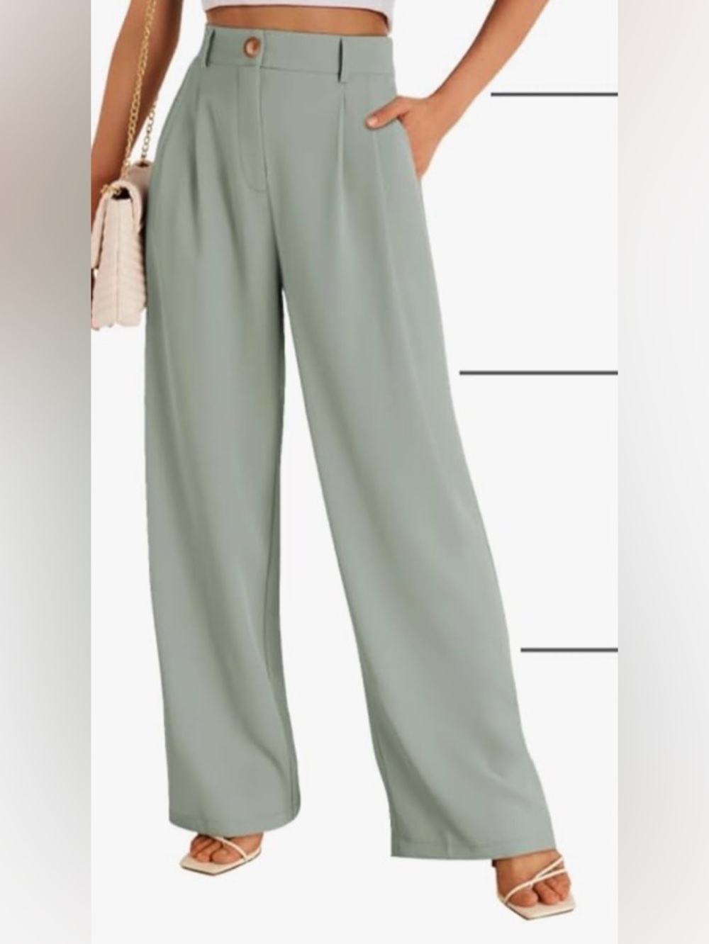High-Waist Wide-Leg Trousers in Sage Green